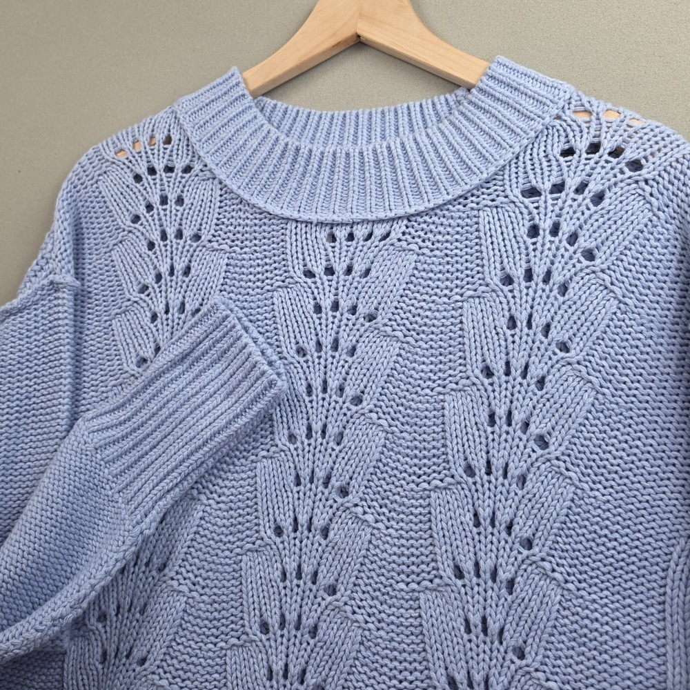 NWT Free People Bell Song Pullover Sweater Women's M Vintage Blue Pointelle Knit